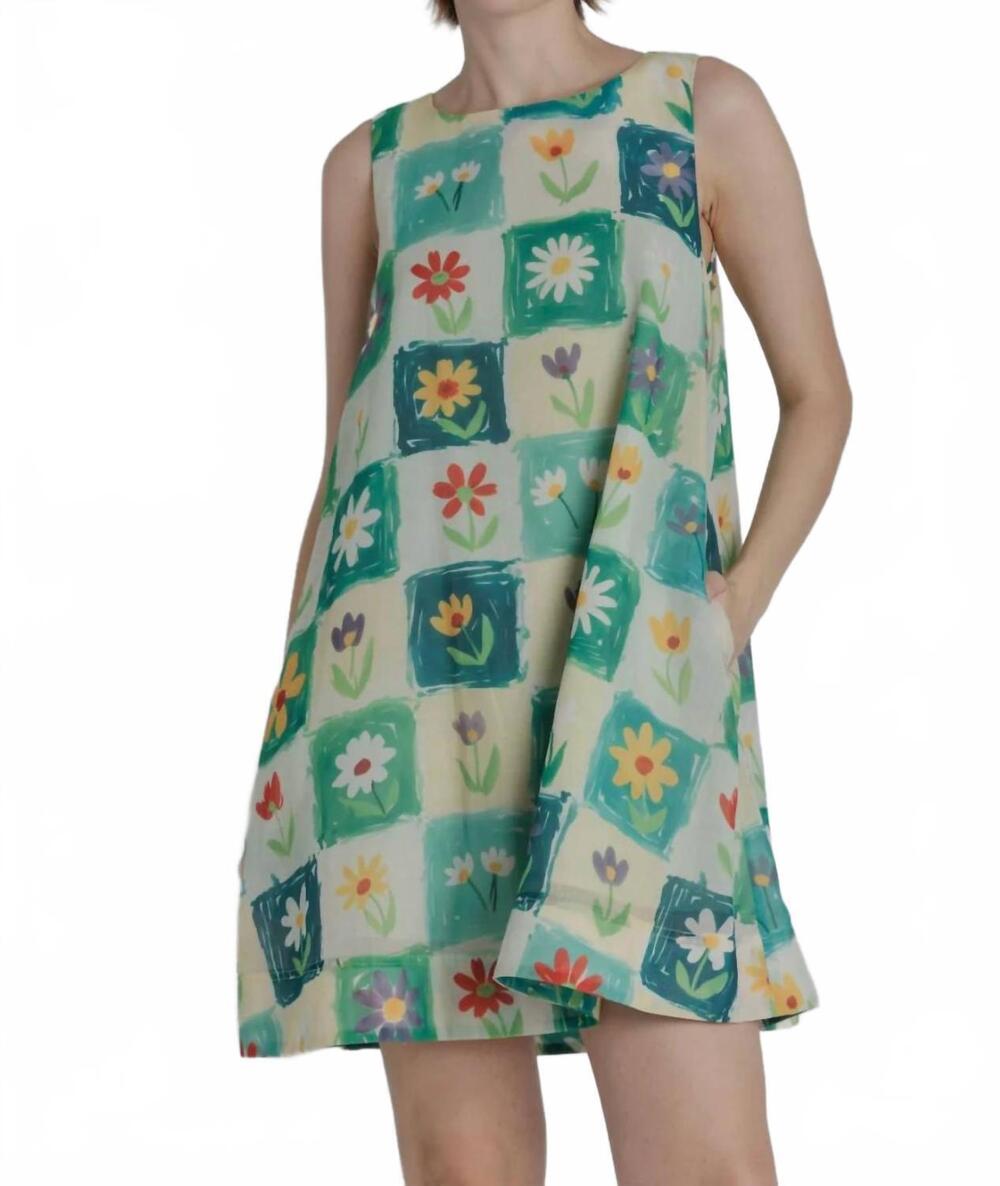 NEW AUREUM women's maya flower print mini dress in green
